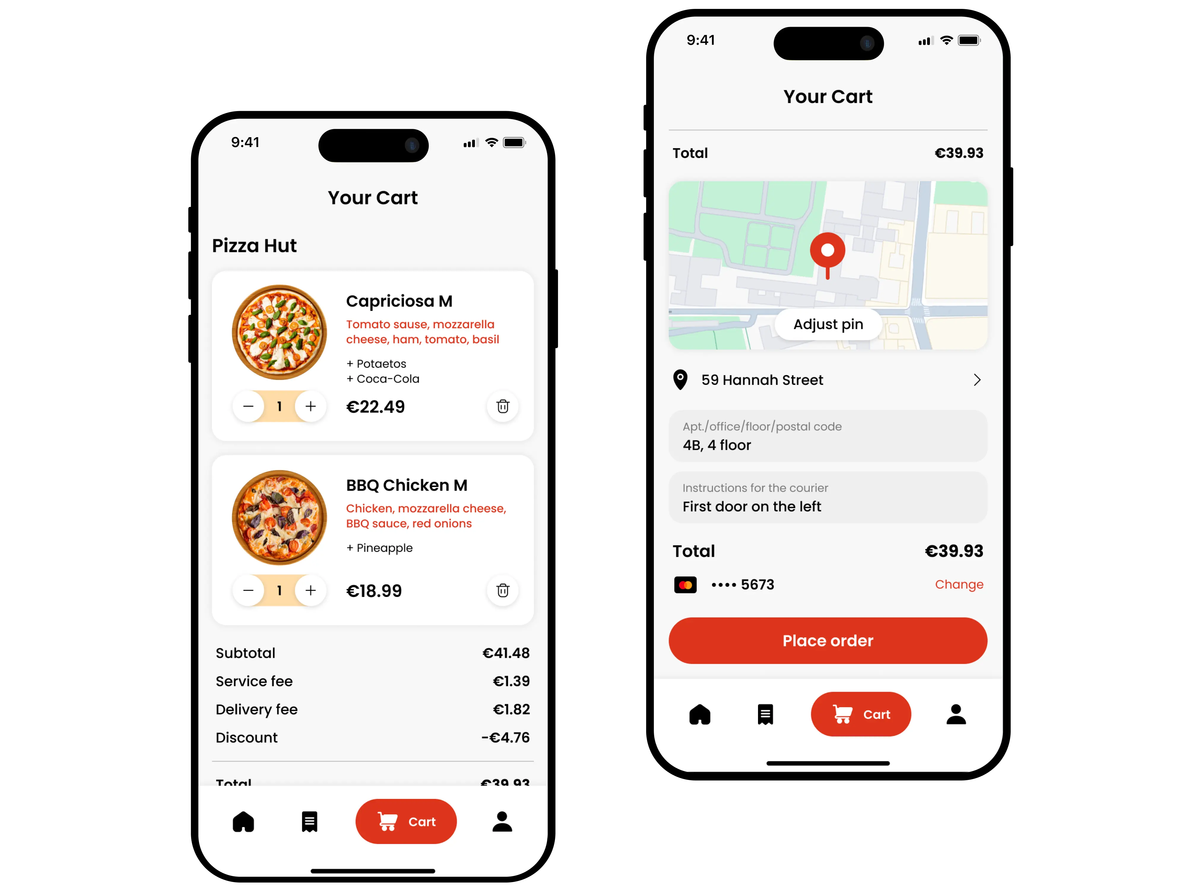 Pizza Aggregator: Your Cart Screens